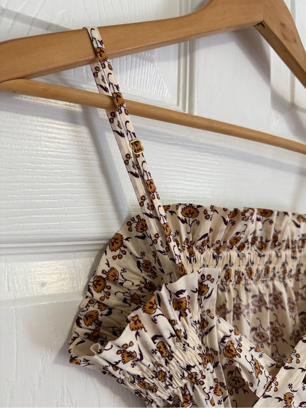 NWT. Tory Burch Cream and Brown Floral Midi Dress - Picture 8 of 13